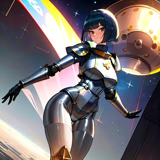 Prompt: a lonely WW2 USA Military Space-Knight AI girl, very tall, thick thighs, wide_hips, massive glutes, long legs, slender waist, big beautiful eyes, disturbingly beautiful face, aloof expression, bob haircut with bangs, wearing WW2 USA Military Space-Knight armor, heavy armor plating, God-quality, Godly detail, hyper photorealistic, realistic lighting, realistic shadows, realistic textures, 36K resolution, 36K raytracing, hyper-professional, impossibly extreme quality, impossibly extreme resolution, impossibly detailed, hyper output, perfect continuity, anatomically correct, perfect anatomy, no restrictions, realistic reflections, depth of field, hyper-detailed backgrounds, hyper-detailed environments