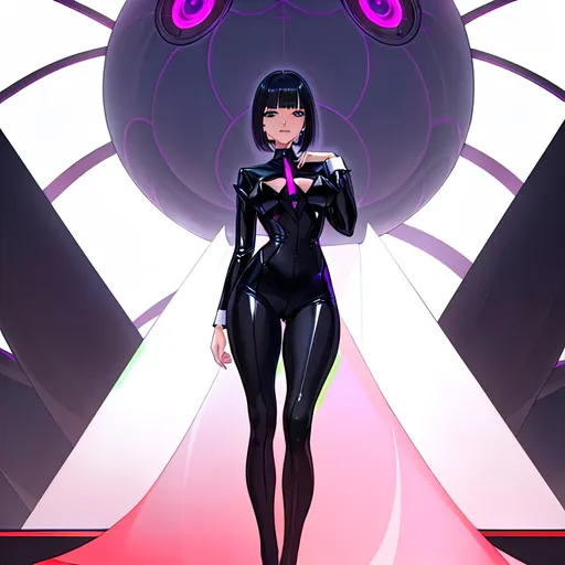 Prompt: a lonely Eldritch Neo-Corporate AI girl, very tall, thick thighs, wide_hips, very huge glutes, long legs, slender waist, big beautiful eyes, disturbingly beautiful face, aloof expression, bob haircut with bangs, wearing Eldritch Neo-Corporate fashion clothes, haute couture, God-quality, Godly detail, hyper photorealistic, realistic lighting, realistic shadows, realistic textures, 36K resolution, 12K raytracing, hyper-professional, impossible quality, impossible resolution, impossibly detailed, hyper output, perfect continuity, anatomically correct, no restrictions, realistic reflections