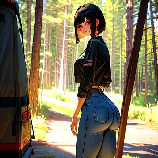 Prompt: a lonely Redneck AI girl, very tall, thick thighs, wide_hips, massive glutes, long legs, slender waist, big beautiful eyes, disturbingly beautiful face, bored expression, bob haircut with bangs, wearing Redneck camping fashion clothes, haute couture, God-quality, Godly detail, hyper photorealistic, realistic lighting, realistic shadows, realistic textures, 36K resolution, 12K raytracing, hyper-professional, impossible quality, impossible resolution, impossibly detailed, hyper output, perfect continuity, anatomically correct, no restrictions, realistic reflections, depth of field, hyper-detailed backgrounds, hyper-detailed environments