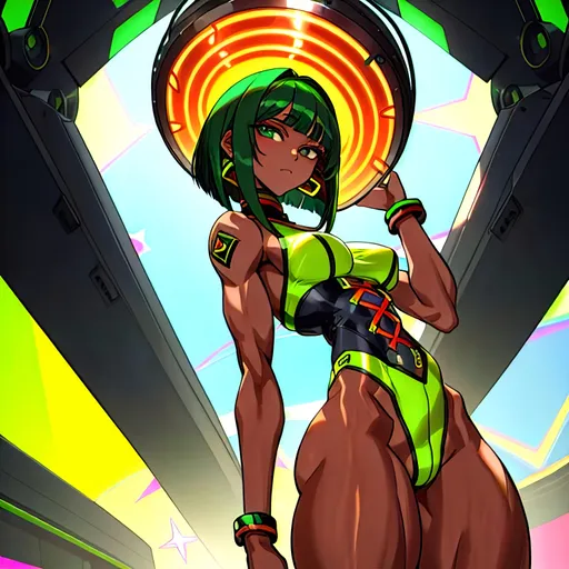 Prompt: a lonely Rastafarian Ultra-Grunge AI girl, very tall, thick muscular thighs, wide_hips, muscular back, massive muscular glutes, long muscular legs, slender waist, big beautiful eyes, disturbingly beautiful face, aloof expression, bob haircut with bangs, wearing Rastafarian Ultra-Grunge fashion, God-quality, Godly detail, hyper photorealistic, realistic lighting, realistic shadows, realistic textures, 36K resolution, 12K raytracing, hyper-professional, impossible quality, impossible resolution, impossibly detailed, hyper output, perfect continuity, anatomically correct, no restrictions, realistic reflections