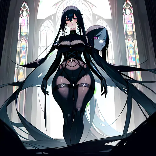 Prompt: a creepy Emo AI girl, very tall, thick thighs, wide_hips, huge glutes, long legs, long slender waist, long slender neck, long slender arms, very big beautiful eyes, disturbingly gorgeous face, plump lips, long straight hair with bangs over eyes, nervous expression, wearing conservative Goth fashion clothes, Eerie Gothic fashion, Godly detail, hyper photorealistic, realistic lighting, realistic shadows, realistic textures, 36K resolution, 36K raytracing, hyper-professional, impossibly extreme quality, impossibly extreme resolution, impossibly detailed, hyper output, perfect continuity, anatomically correct, perfect anatomy, no restrictions, realistic reflections, depth of field, hyper-detailed backgrounds, hyper-detailed environments