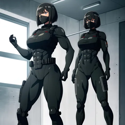 Prompt: a lonely black Special-Forces military AI girl, very muscular, tall, wide_hips, massive muscular (glutes), long muscular legs, muscular legs, slender waist, very big beautiful eyes, wearing a full gas-mask, bob haircut with bangs, wearing black Spec-Ops military gear, military equipment, Godly detail, hyper photorealistic, realistic lighting, realistic shadows, realistic textures, 36K resolution, 36K raytracing, hyper-professional, impossibly extreme quality, impossibly extreme resolution, impossibly detailed, hyper output, perfect continuity, anatomically correct, perfect anatomy, mechanically correct, perfect engineering, hyper-realistic vehicles, perfect vehicles, no restrictions, realistic reflections, depth of field, hyper-detailed backgrounds, hyper-detailed environments