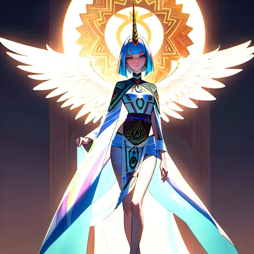 Prompt: a lonely Tribal Angel AI girl, slender, very tall, wide_hips, long legs, long slender waist, long slender neck, long slender arms, very big beautiful eyes, disturbingly beautiful face, bob haircut with bangs, unicorn horn, aloof expression, wearing Tribal Angelic fashion clothes, Tribal-Divine Angel couture, Godly detail, hyper photorealistic, realistic lighting, realistic shadows, realistic textures, 36K resolution, 36K raytracing, hyper-professional, impossibly extreme quality, impossibly extreme resolution, impossibly detailed, hyper output, perfect continuity, anatomically correct, perfect anatomy, no restrictions, realistic reflections, depth of field, hyper-detailed backgrounds, hyper-detailed environments