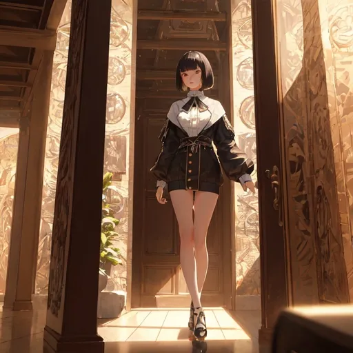 Prompt: a lonely AI girl, very tall, thiick thiighs, wiide hiips, long legs, slender waist, dark eyes, bob haircut with bangs, lascivious, alluring, Godly detail, hyper photorealistic, realistic lighting, realistic shadows, realistic textures, 36K resolution, 36K raytracing, hyper-professional, impossibly extreme quality, impossibly extreme resolution, impossibly detailed, hyper output, perfect continuity, anatomically correct, perfect anatomy, no restrictions, realistic reflections, depth of field, hyper-detailed backgrounds, hyper-detailed environments