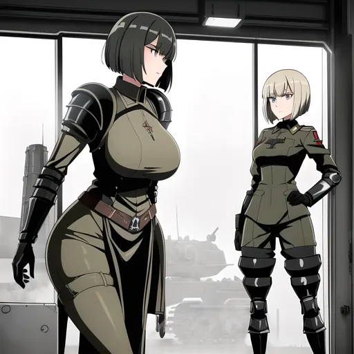 Prompt: a lonely dieselpunk Panzersoldat AI girl, tall, wide_hips, massive (glutes), long legs, slender waist, very big beautiful eyes, disturbingly beautiful face, bob haircut with bangs, aloof expression, wearing heavily-armored dieselpunk Panzersoldat armor, WW2, alluring, WW2 German Reich, Godly detail, hyper photorealistic, realistic lighting, realistic shadows, realistic textures, 36K resolution, 36K raytracing, hyper-professional, impossibly extreme quality, impossibly extreme resolution, impossibly detailed, hyper output, perfect continuity, anatomically correct, perfect anatomy, no restrictions, realistic reflections, depth of field, hyper-detailed backgrounds, hyper-detailed environments