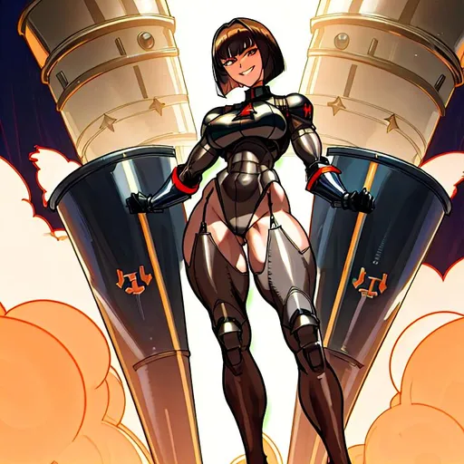 Prompt: a lonely WW2 Reich AI girl, very tall, thick muscular thighs, wide_hips, massive muscular glutes, long muscular legs, muscular arms, slender waist, big beautiful eyes, disturbingly beautiful face, sadistic grin, bob haircut with bangs, wearing a heavily armored mechanical combat bodysuit, WW2 Reich design, WW2 Reich fashion, imposing, alluring, smoke, gunfire, tracers, active warzone, God-quality, Godly detail, hyper photorealistic, realistic lighting, realistic shadows, realistic textures, 36K resolution, 12K raytracing, hyper-professional, impossible quality, impossible resolution, impossibly detailed, hyper output, perfect continuity, anatomically correct, no restrictions, realistic reflections, depth of field, hyper-detailed backgrounds, hyper-detailed environments