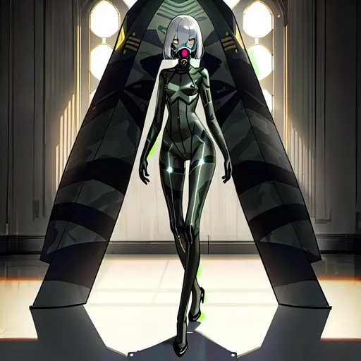 Prompt: a lonely Military AI girl, slender, very tall, wide_hips, long legs, long slender waist, long slender neck, long slender arms, very big beautiful eyes, bob haircut with bangs, gas-mask, wearing Dazzle-Camouflage bodypaint, Dazzle-Camouflage, Godly detail, hyper photorealistic, realistic lighting, realistic shadows, realistic textures, 36K resolution, 36K raytracing, hyper-professional, impossibly extreme quality, impossibly extreme resolution, impossibly detailed, hyper output, perfect continuity, anatomically correct, perfect anatomy, no restrictions, realistic reflections, depth of field, hyper-detailed backgrounds, hyper-detailed environments