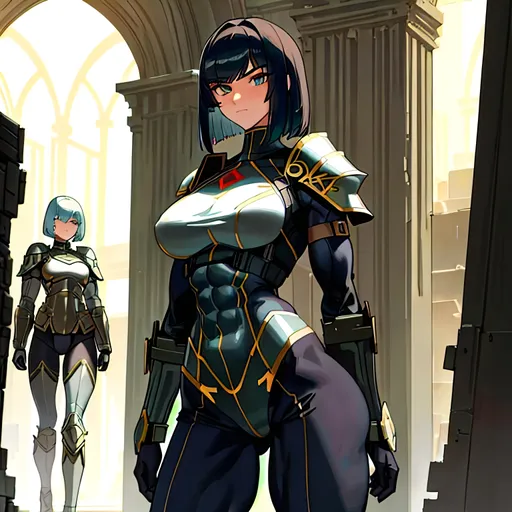 Prompt: a lonely neo-Roman Warfighter AI girl, muscular, tall, wide_hips, massive muscular (glutes), long muscular legs, slender waist, muscular arms, very big beautiful eyes, bob haircut with bangs, disturbingly beautiful face, aloof expression, wearing neo-Roman Warfighter armor + uniform + gear, post-apocalypse survival, Godly detail, hyper photorealistic, realistic lighting, realistic shadows, realistic textures, 36K resolution, 36K raytracing, hyper-professional, impossibly extreme quality, impossibly extreme resolution, impossibly detailed, hyper output, perfect continuity, anatomically correct, perfect anatomy, no restrictions, realistic reflections, depth of field, hyper-detailed backgrounds, hyper-detailed environments