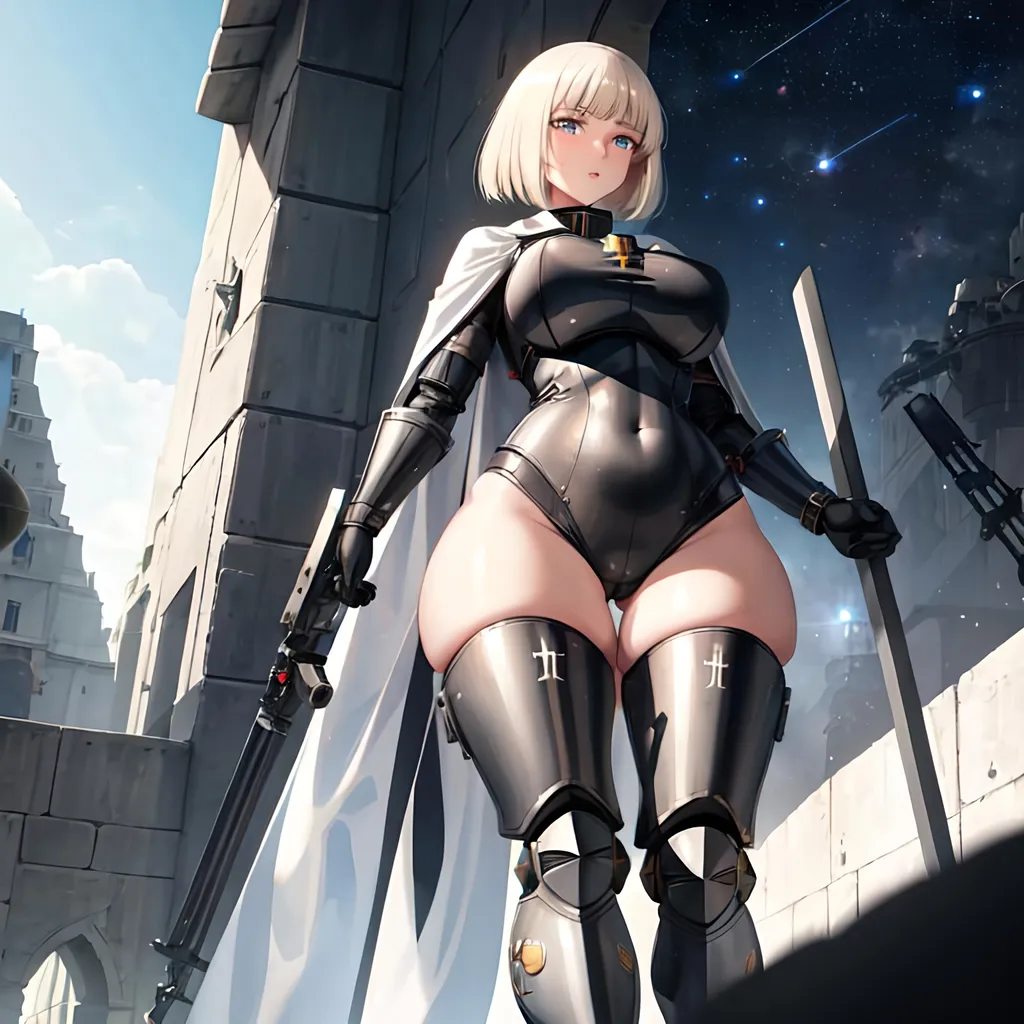 Prompt: a lonely WW2 German Reich Space-Knight AI girl, very tall, thick thighs, wide_hips, massive glutes, long legs, slender waist, big beautiful eyes, disturbingly beautiful face, aloof expression, bob haircut with bangs, wearing WW2 German Reich Space-Knight armor, heavy armor plating, God-quality, Godly detail, hyper photorealistic, realistic lighting, realistic shadows, realistic textures, 36K resolution, 36K raytracing, hyper-professional, impossibly extreme quality, impossibly extreme resolution, impossibly detailed, hyper output, perfect continuity, anatomically correct, perfect anatomy, no restrictions, realistic reflections, depth of field, hyper-detailed backgrounds, hyper-detailed environments
