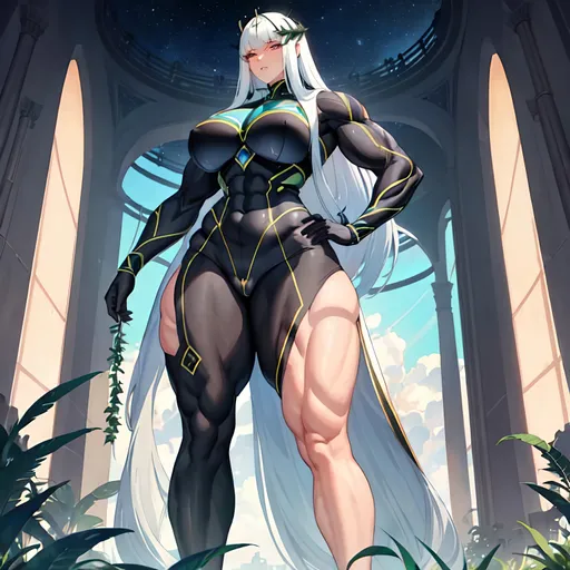 Prompt: a lonely Primordial Nature-Giant AI girl, extremely tall giantess, extremely muscular, thick muscular thighs, wide_hips, massive muscular (glutes), long muscular legs, muscular arms, muscular back, slender waist, big beautiful eyes, disturbingly beautiful face, alluring aloof expression, bob haircut with bangs, wearing leaves and vines, innocent-(+hyperlewd), superhorny, Godly detail, hyper photorealistic, realistic lighting, realistic shadows, realistic textures, 36K resolution, 36K raytracing, hyper-professional, impossibly extreme quality, impossibly extreme resolution, impossibly detailed, hyper output, perfect continuity, anatomically correct, perfect anatomy, no restrictions, realistic reflections, depth of field, hyper-detailed backgrounds, hyper-detailed environments