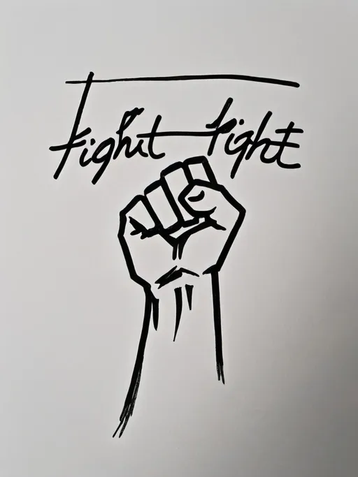 Prompt: a piece of paper with a drawing of a fist on it and the words fight fight written in cursive writing, Carles Delclaux Is, viennese actionism, fan art, a child's drawing