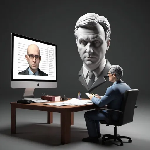 Prompt: Create 3d image of psychologist trying to create a profile of criminal