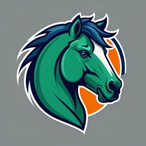 Prompt: generate logo for football team, The team's colors are auora green , ironclaud blue and gray. The mascot is a stallion