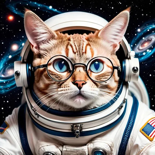 Prompt: Cat wearing glasses in space
