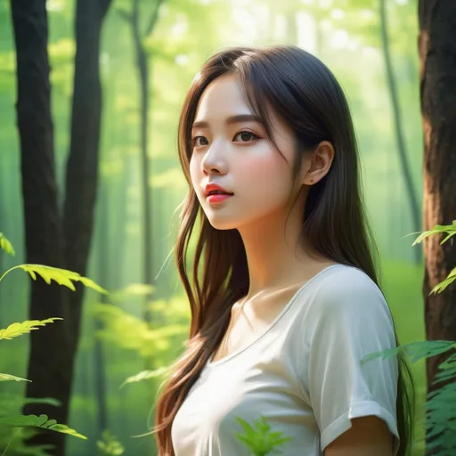 Prompt: 1girl, best quality, ultra-detailed, bright and vividly color, illustration, forest background