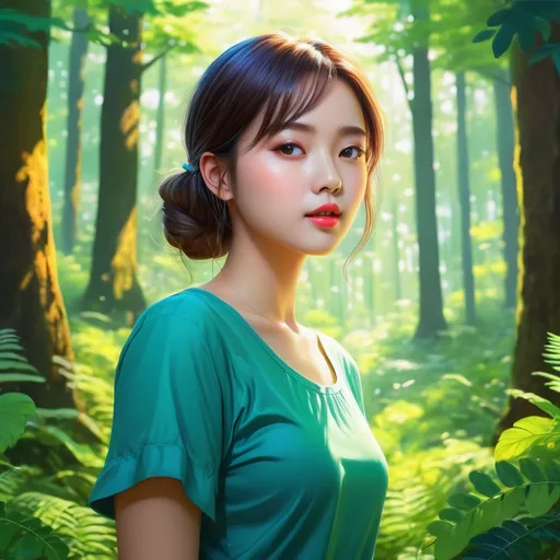 Prompt: 1girl, best quality, ultra-detailed, bright and vividly color, illustration, forest background