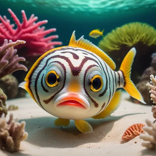 Prompt: HD Under deep water, realistic, coral reef, starfish, gold fish, Puffer fish, string ray, sand, 8k, green vegetation, bright colours, cheerful, clown fish, tuna, wide angle, sharp focus, balanced lighting, highly detailed colours, Miki Asai Macro photography, close-up, hyper detailed, trending on artstation, sharp focus, studio photo, intricate details, highly detailed, by greg rutkowski