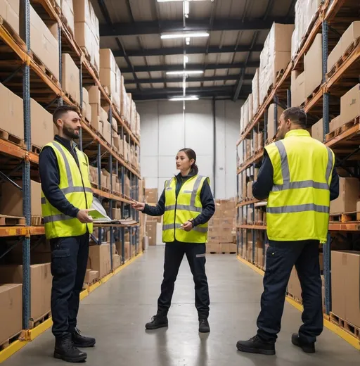 Prompt: Create an image showing warehouse staff inside the warehouse loading a cargo multiple van. Let the boxes and the van have Zubion Logistics on them. Let warehouse staff wear reflective jacket with Zubion Logistics at the back of the jacket