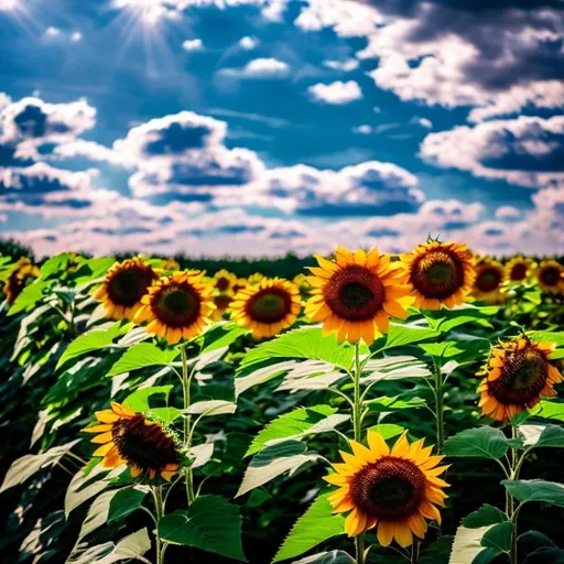 Prompt: Beautiful clouds, sunflower garden, aesthetic, wallpaper, high definition,