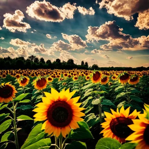 Prompt: Beautiful clouds, sunflower garden, aesthetic, wallpaper, high definition,
