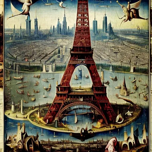 Prompt: Eiffel tower in the style of Hieronymus Bosch