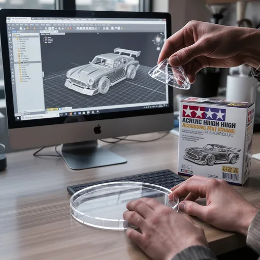 Prompt: There are two hands lifting the statue while turning it left and right after putting it back down
Ilustrasi skala model 1/24 dengan gaya dan lingkungan realistis. Adegan di atas meja komputer modern. Di meja terdapat alas PP akrilik transparan berbentuk lingkaran, tanpa teks. Pada layar komputer terlihat proses 3D modeling dari model yang sedang dibuat. Tampak dua tangan sedang mengangkat tinggi akrilik Tamiya dengan gerakan sedikit memutar, menampilkan produk dengan detail. Di sampingnya terdapat kotak kemasan asli dengan karya seni tercetak, bergaya realistis beresolusi 8K.
