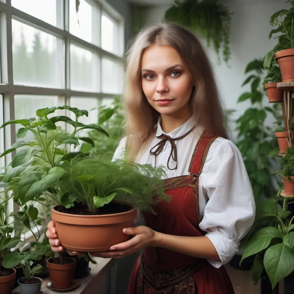 Prompt: Youg Russian woman who is a magician and saviour of the plants