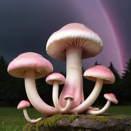 Prompt: fantômette reponds au téléphone rose avec des champignons et des gland arc en ciel 
 