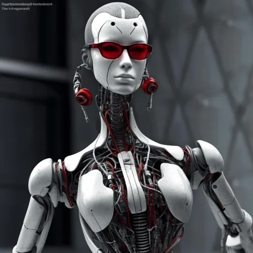 Prompt: <mymodel>Punk 75 doll with unique facial features, holding a futuristic dope, wearing a cutting-edge suit and glasses, futuristic-cyberpunk art style, symbolic, exclusive, science-fiction, Claire Falkenstein, Les Automatistes, Ex Machina, marginalization, futuristic, symbolic, exclusion, cyberpunk, Les Automatistes, unique facial features, high-tech suit, symbolically exclusive, cutting-edge glasses, science-fiction, professional, futuristic-cyberpunk lighting