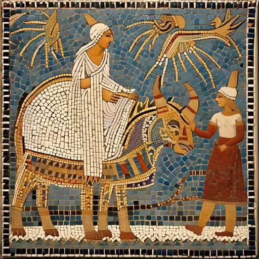 Prompt: mosaique; La mythologie babylonienne est une mythologie qui a ete inventee et developed en Babylone, un empire antique qui existait en Irak. mosaique; Elle contient des mythes, des histoires et des personnages importants qui ont joue un role important dans la culture babylonienne. mosaique; Les personnages les plus importants dans la mythologie babylonienne sont les dieux et les personnages heroiques. 
 mosaique; Les dieux et les personnages heroiques de la mythologie babylonienne sont souvent representes dans les sculptures et les dessins des periods antique et moyen. mosaique<mymodel>mosaique mosaique<mymodel>