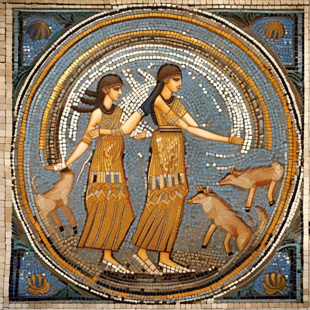 Prompt: mosaique; La mythologie babylonienne est une mythologie qui a ete inventee et developed en Babylone, un empire antique qui existait en Irak. mosaique; Elle contient des mythes, des histoires et des personnages importants qui ont joue un role important dans la culture babylonienne. mosaique; Les personnages les plus importants dans la mythologie babylonienne sont les dieux et les personnages heroiques. 
 mosaique; Les dieux et les personnages heroiques de la mythologie babylonienne sont souvent representes dans les sculptures et les dessins des periods antique et moyen. mosaique<mymodel>mosaique mosaique<mymodel>