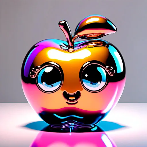 Prompt:  <mymodel>Vibrant pop art illustration of a transparent glass apple sculpture, shiny and reflective surface, bold colors, high contrast, detailed glasswork, glossy finish, artistic interpretation, modern pop art, transparent glass, vibrant colors, high quality, detailed reflections, glossy finish, striking pop art style, bold and vibrant, contemporary art, shiny surface; ce qui donne cette image 