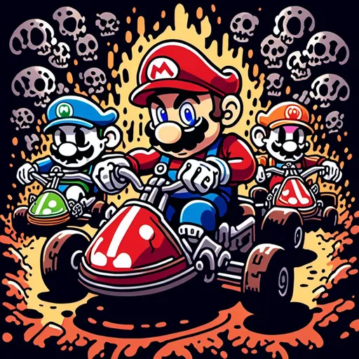 Prompt: Mario-style kart race illustration, vibrant and playful, 8-bit pixel art, colorful characters, dynamic racing action, iconic power-ups, cheerful and energetic atmosphere, high quality, classic, pixel art, vibrant colors, dynamic action, playful, kart race, iconic power-ups, cheerful atmosphere<mymodel>