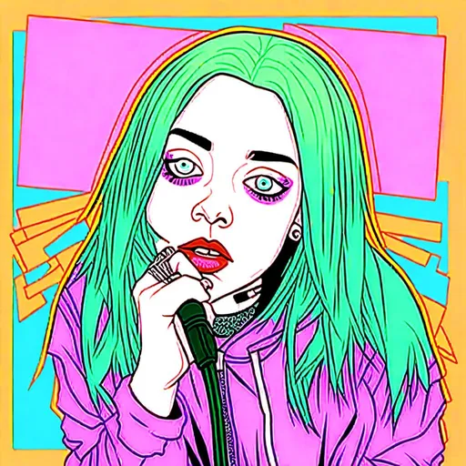 Prompt: Colorful digital illustration <mymodel>Billie Eilish - bad guy 