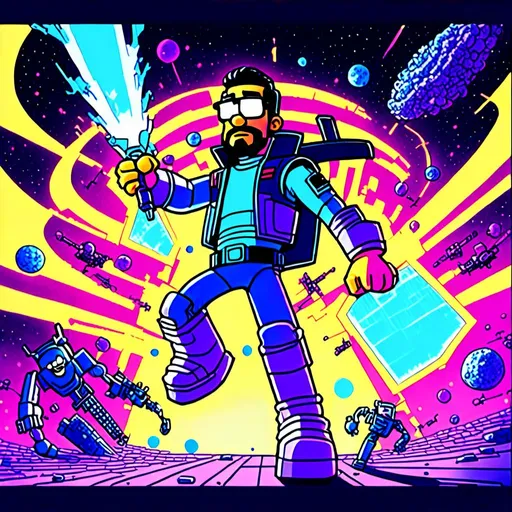 Prompt: <mymodel>Anime by Matt Groening, illustration of Homer Simpson kill the cat by Matt Groening; futuristic sci-fi setting, detailed characters, colorful and vibrant, highres, anime by Matt Groening, sci-fi, futuristic, detailed characters, vibrant colors, professional  Matt Groening, dynamic lighting