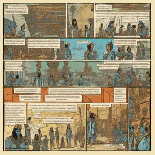 Prompt: "Full-page Egyptian hieroglyphic comic strip in Enki Bilal style, vibrant colors, detailed ancient symbols, intricate storytelling, high quality, vibrant colors, detailed storytelling, Enki Bilal style, ancient Egyptian, vibrant colors, detailed symbols, comic strip, intricate, high quality, cyder punk elements, science-fiction, futuristic, glass"<mymodel>