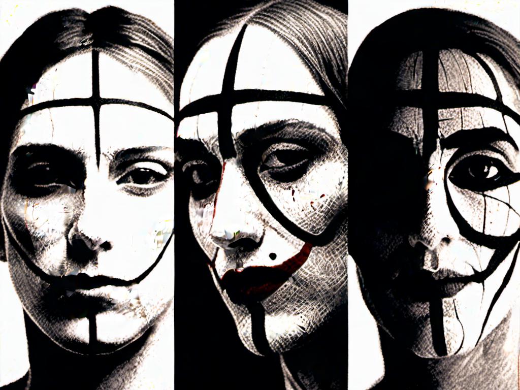 Prompt: <mymodel> split face half screen Jesus other half joker, contrast of light and dark, good and evil, kind and cruel, ultra realistic, detailed facial features, intense expression, high contrast, realistic, dark and light tones, dramatic lighting, split personality