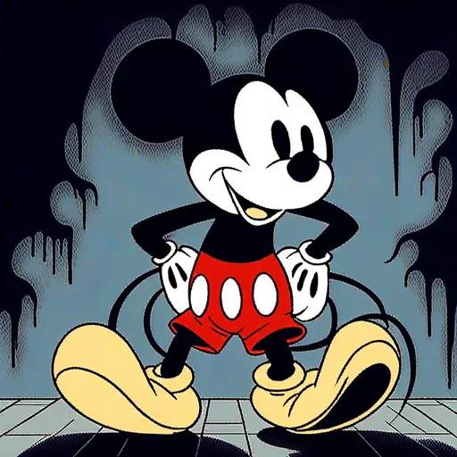 Prompt: <mymodel>Creepy, unsettling illustration of Mickey Mouse, dark and eerie ambiance, eerie details, high quality, detailed shadows, horror, sinister, disturbing, eerie lighting, surreal, unsettling atmosphere, dark tones, menacing, suspenseful, detailed, haunting, ominous