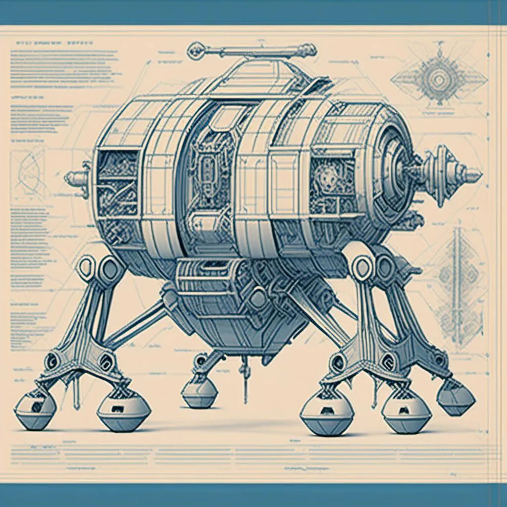 Prompt: blueprint: detailed engineering drawing: light mech, scifi, complex construction, components: dimension diagram, intricate design and technical specifications.a blueprint drawing of da Vinci machine on it's side, with a large amount of details, Beeple, retro-futurism, mecha, a detailed drawing<mymodel>