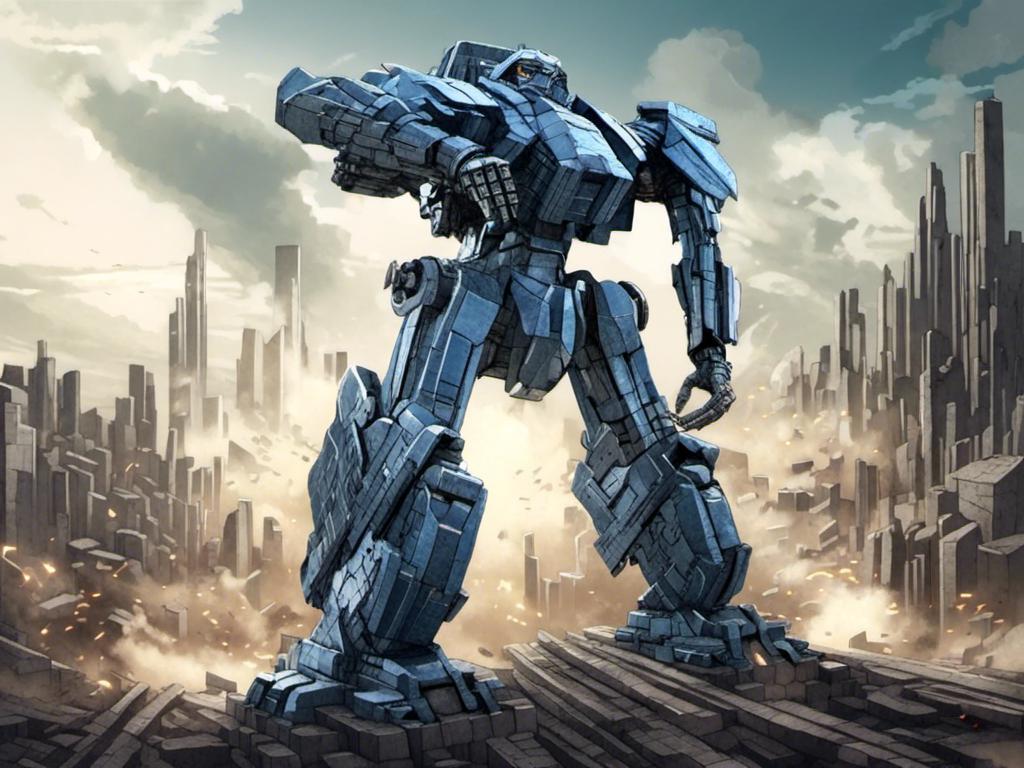 Prompt: <mymodel>High-res, detailed 3D rendering of a combat machine, metallic material with riveted plates, futuristic sci-fi style, technical blue and metallic tones, intense and dramatic lighting, industrial urban setting, heavy-duty mechanical design, powerful and menacing presence, fully armed with advanced weapons, intricate mechanical details, professional-quality, sci-fi, combat machine, metallic, technical blue tones, intense lighting, industrial urban setting, menacing presence, advanced weapons, mechanical details