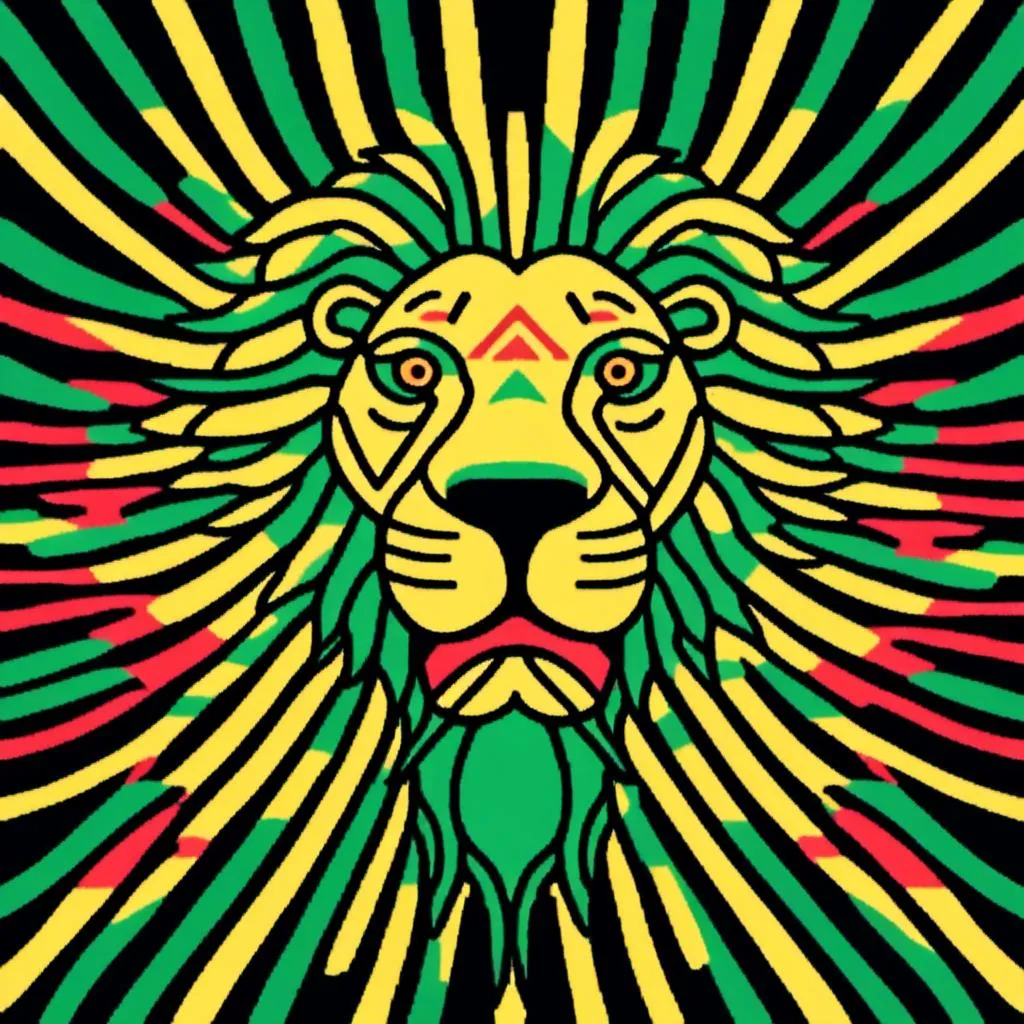 Prompt: <mymodel>Illustration of lion rasta in ads-corporate style, yellow and green and red color tones, symbolism, cloudcore, endercore, wavy lines and organic shapes, black background, high quality, ads-corporate, green yellow red, symbolism, cloudcore, endercore, wavy lines, organic shapes, professional, atmospheric lighting