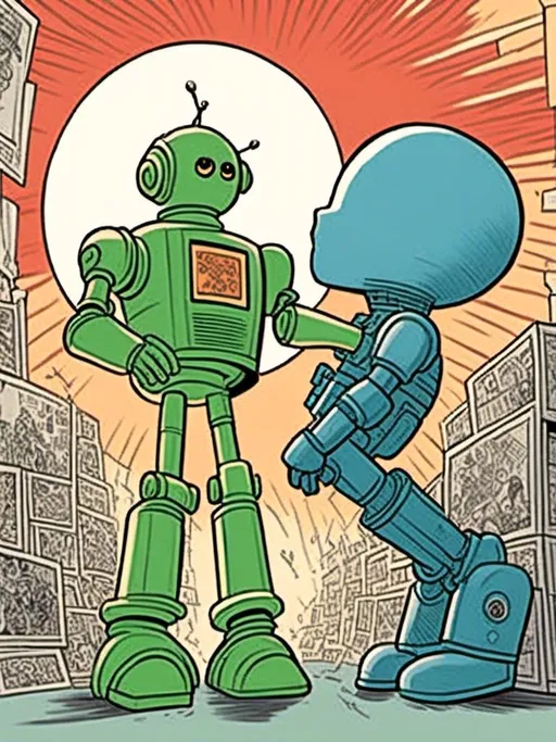 Prompt: <mymodel>love robot stortelling of  panels of comic for manga,