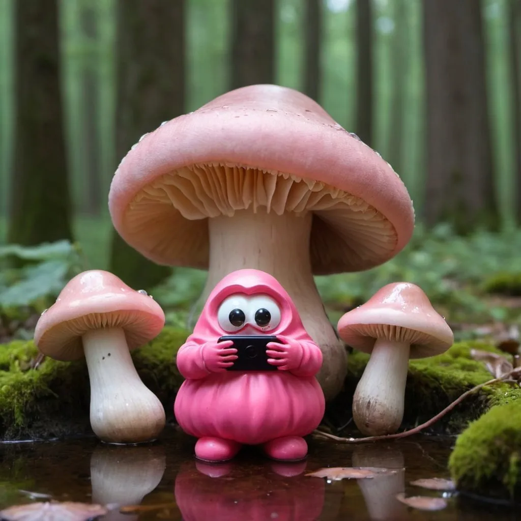 Prompt: fantômette reponds au téléphone rose avec des champignons 
 