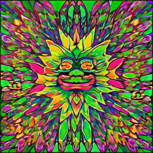 Prompt: <mymodel><mymodel>Psychedelic digital rendering of a vibrant green cannabis leaf, shadow of the leaf plant at the bottom, rasta-themed background in green, yellow, and red, detailed and intricate leaf veins, vibrant and lively colors, high contrast, trippy artistic style, surreal lighting effects, best quality, highres, ultra-detailed, psychedelic, vibrant colors, intricate details, surreal lighting, rasta-themed background, cannabis leaf