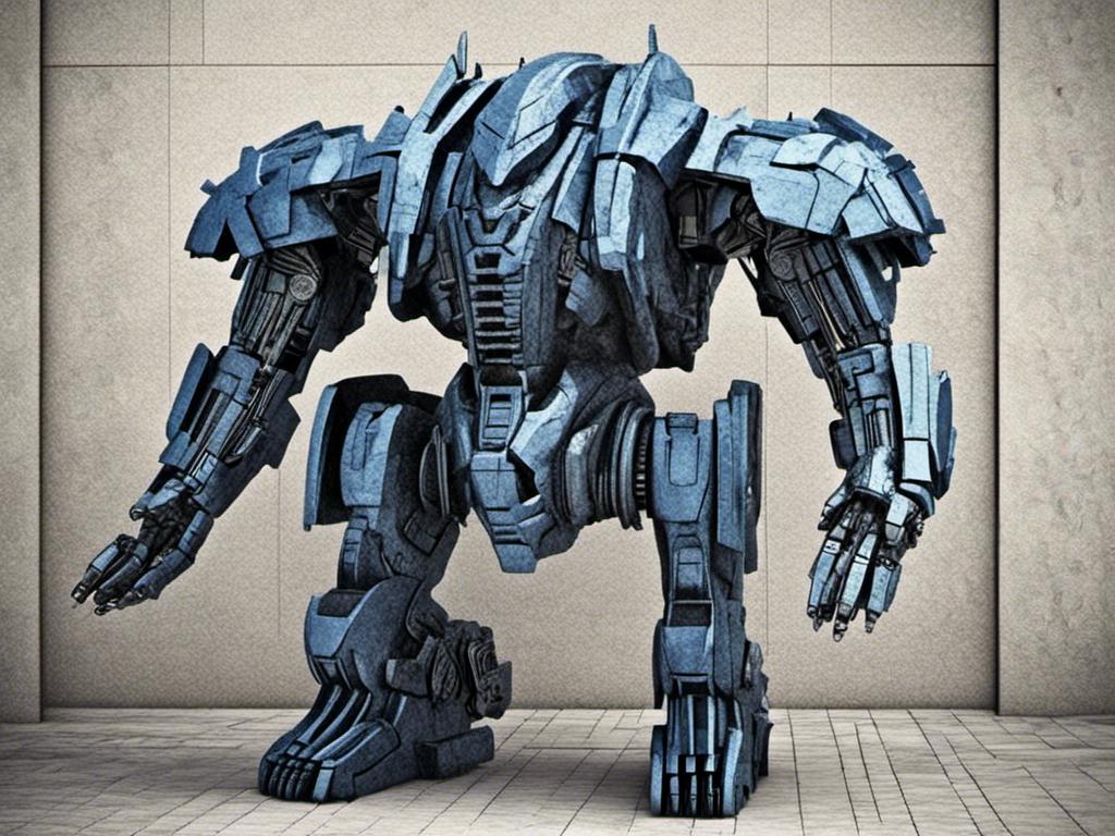 Prompt: <mymodel>High-res, detailed 3D rendering of a combat machine, metallic material with riveted plates, futuristic sci-fi style, technical blue and metallic tones, intense and dramatic lighting, industrial urban setting, heavy-duty mechanical design, powerful and menacing presence, fully armed with advanced weapons, intricate mechanical details, professional-quality, sci-fi, combat machine, metallic, technical blue tones, intense lighting, industrial urban setting, menacing presence, advanced weapons, mechanical details