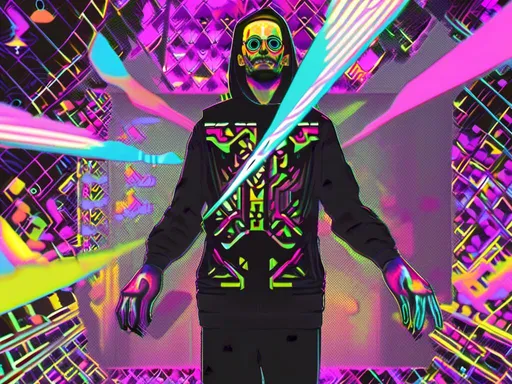 Prompt: <mymodel> full body shot, Cosmic celebration in psychedelic glitch art, glitch God, psychedelic and glitchy, cosmic drama, Insane 40 yr  glitch maker with goatee, insane laugh, glitched out eyes, black glitchy hoodie, dystopian background, cosmic giggle, divine laughter, intense facial emotions, divine madness,  glitch meme magic, strange, bizarre, weird, fine details, highest quality