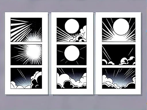 Prompt: <mymodel>Abstract arrangement of three panels of comic, surreal atmosphere, symbolic representation, high contrast, deep shadows, monochromatic, digital rendering, high quality, minimalist, conceptual art, graffiti style, abstract, surreal, symbolic, atmospheric lighting, comic édition.