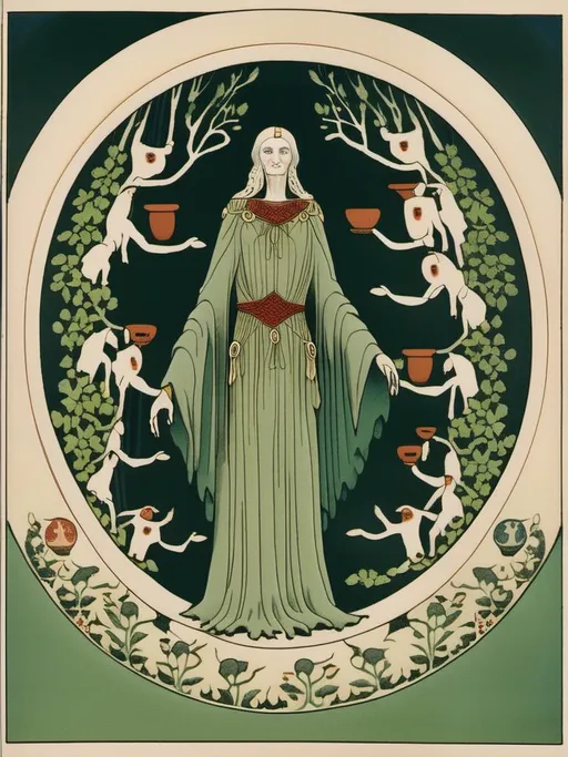 Prompt:  illustration of  la mythologie des Druides. Les Druides sont des pretresses et des preneurs de decisions en Irlande et en Gaule. Leur mythologie est remplie de créatures bizarres, de magies puissantes et de legendes folles. Ils croient en un dieu appelé Lugh, qui est le dieu de la lumiere et de la sagesse. Les Druides ont une relation unique avec la nature, ils utilisent les plantes et les animaux pour leur offrir des services spirituels et medicaux. mytholigique setting, detailed characters, colorful and vibrant, highres,etailed characters, vibrant colors, professional, dynamic lighting<mymodel>