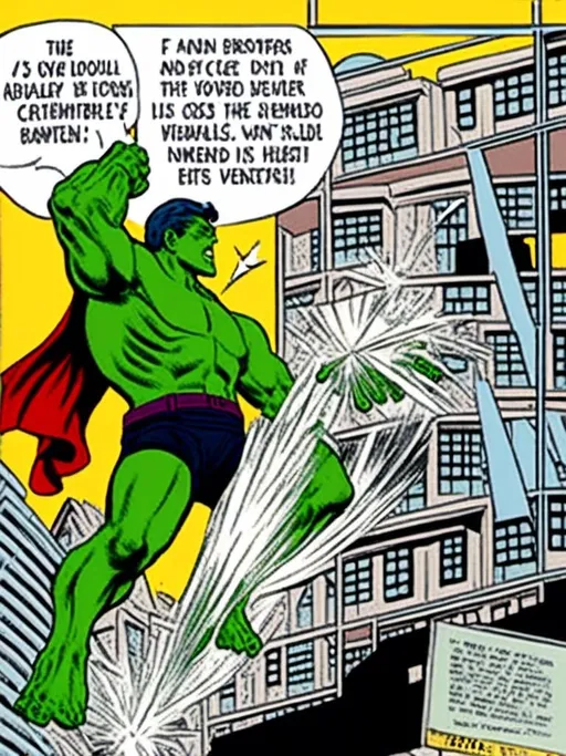 Prompt: <mymodel> hulk hero stortelling of  panels of comic for comic 1965,