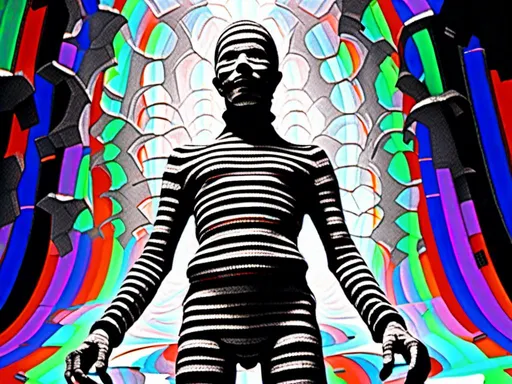 Prompt: <mymodel> full body shot, Cosmic celebration in psychedelic glitch art, glitch God, psychedelic and glitchy, cosmic drama, Insane 40 yr  glitch maker with goatee, insane laugh, glitched out eyes, black glitchy hoodie, dystopian background, cosmic giggle, divine laughter, intense facial emotions, divine madness,  glitch meme magic, strange, bizarre, weird, fine details, highest quality